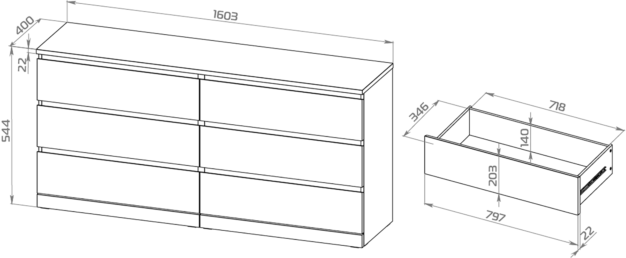 ИКЕА МАЛЬМ / Варма 6Д комод 160х77х40, серый