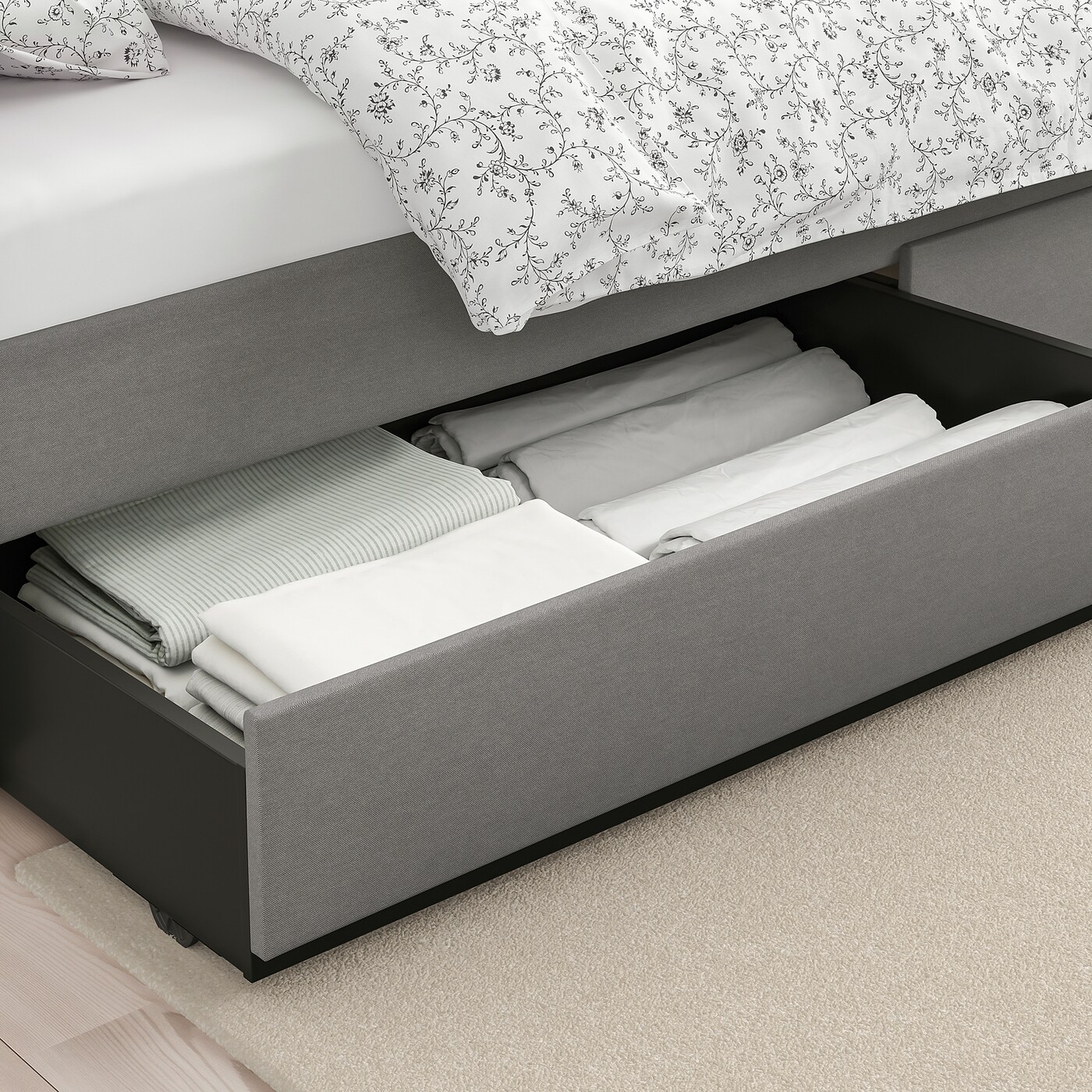 Hauga Хауга кровать с обивкой,2 кроватных ящика, Висле серый160x200 см